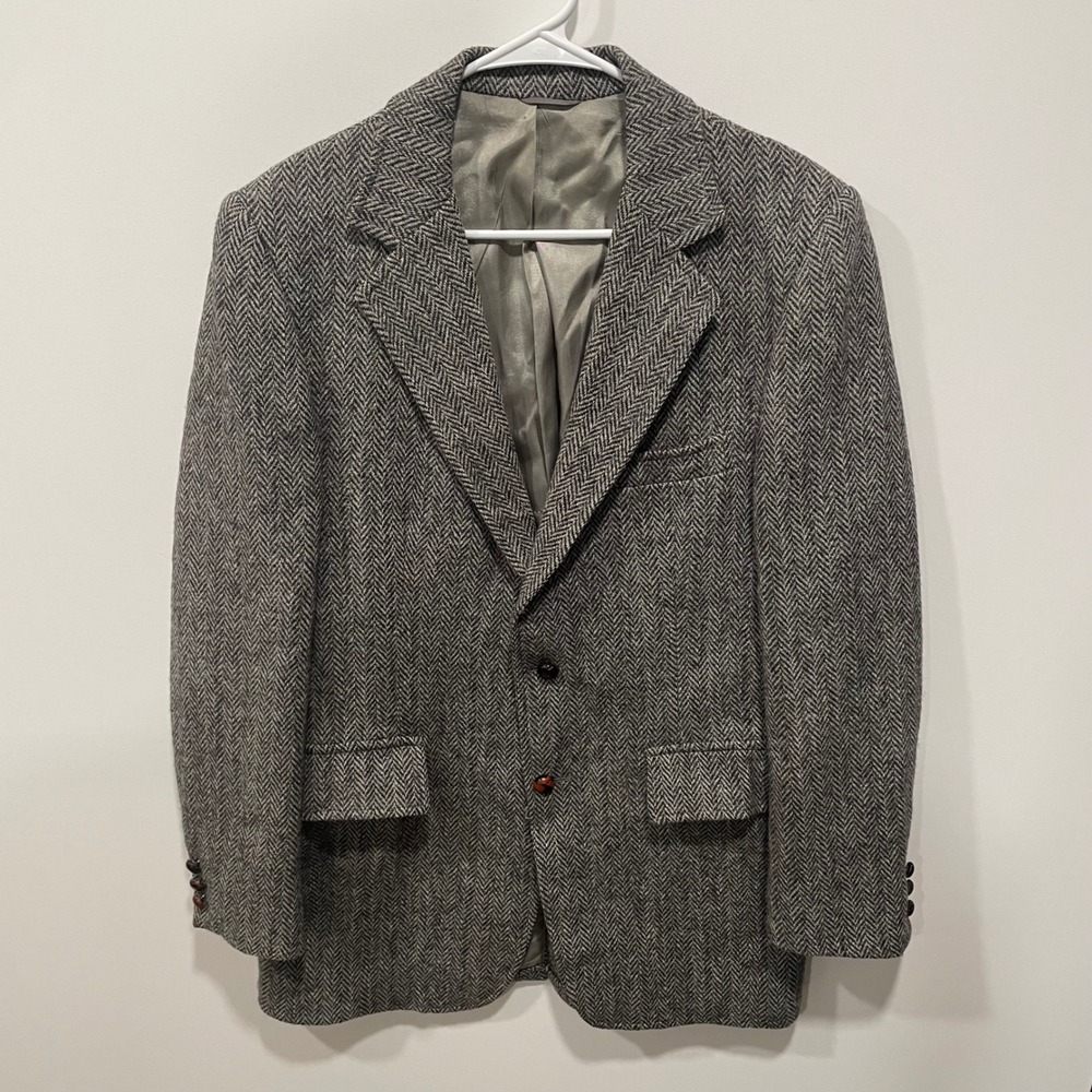 Harris‎ Tweed Mens Blazer Jacket Herringbone Wool 40L Sport Coat
